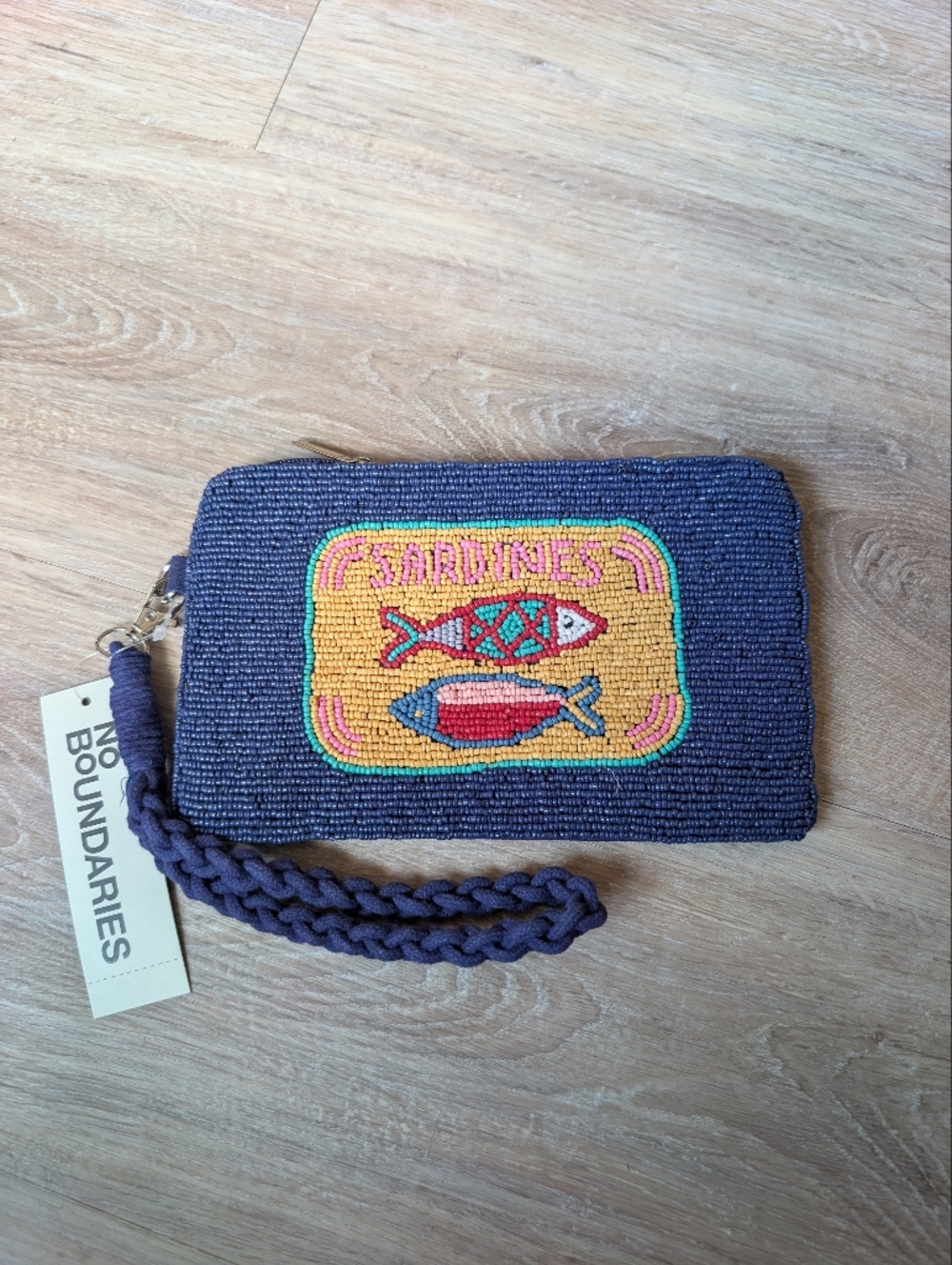 Beaded Sardines Wristlet Navy Blue and Yellow New with Tags No Boundaries Purse